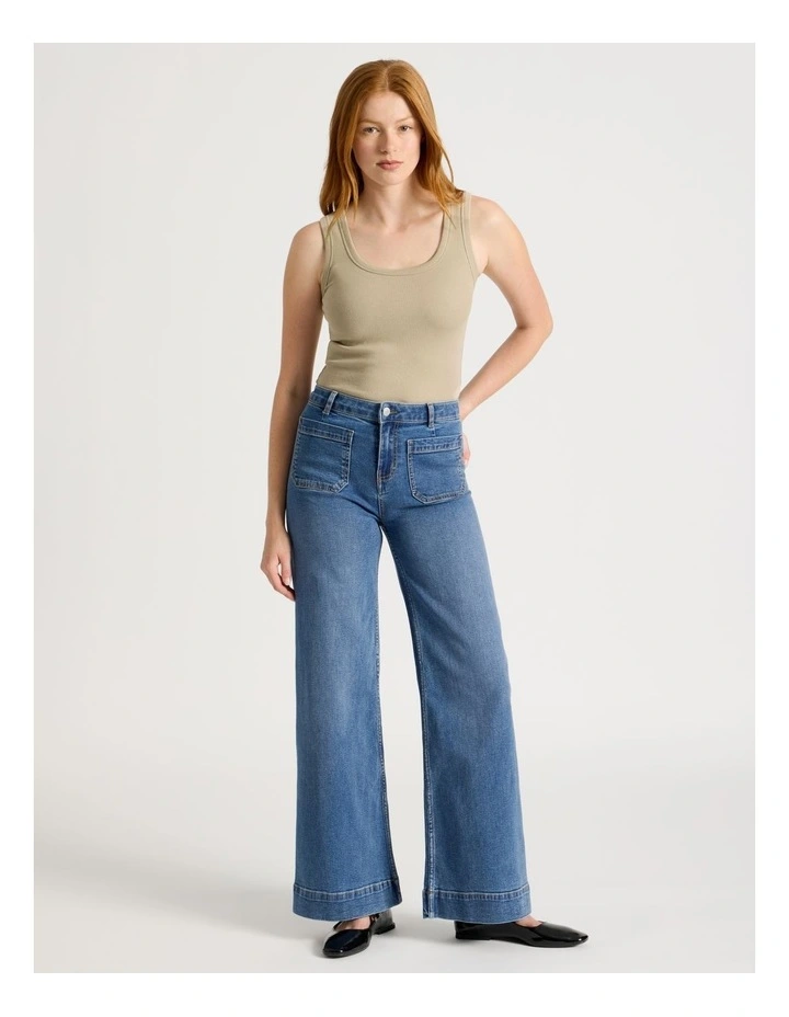 Slim Fit Rib Tank in Oat Marle image 2