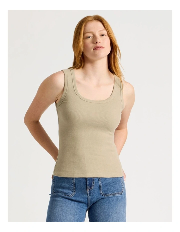 Slim Fit Rib Tank in Oat Marle image 3