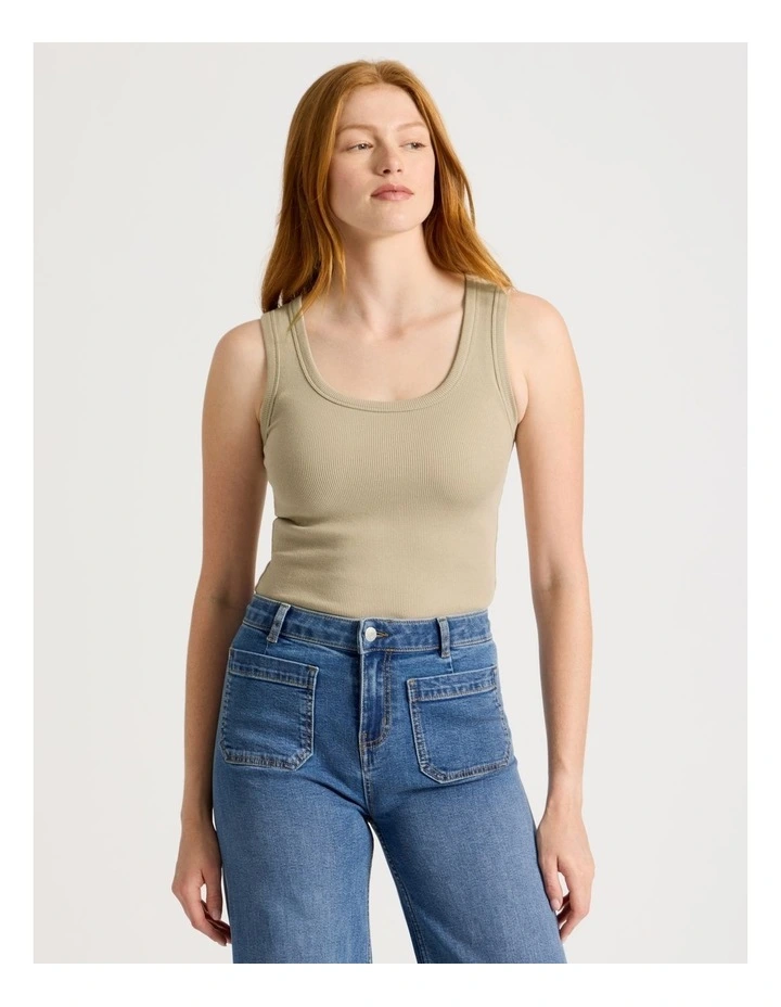 Slim Fit Rib Tank in Oat Marle image 4