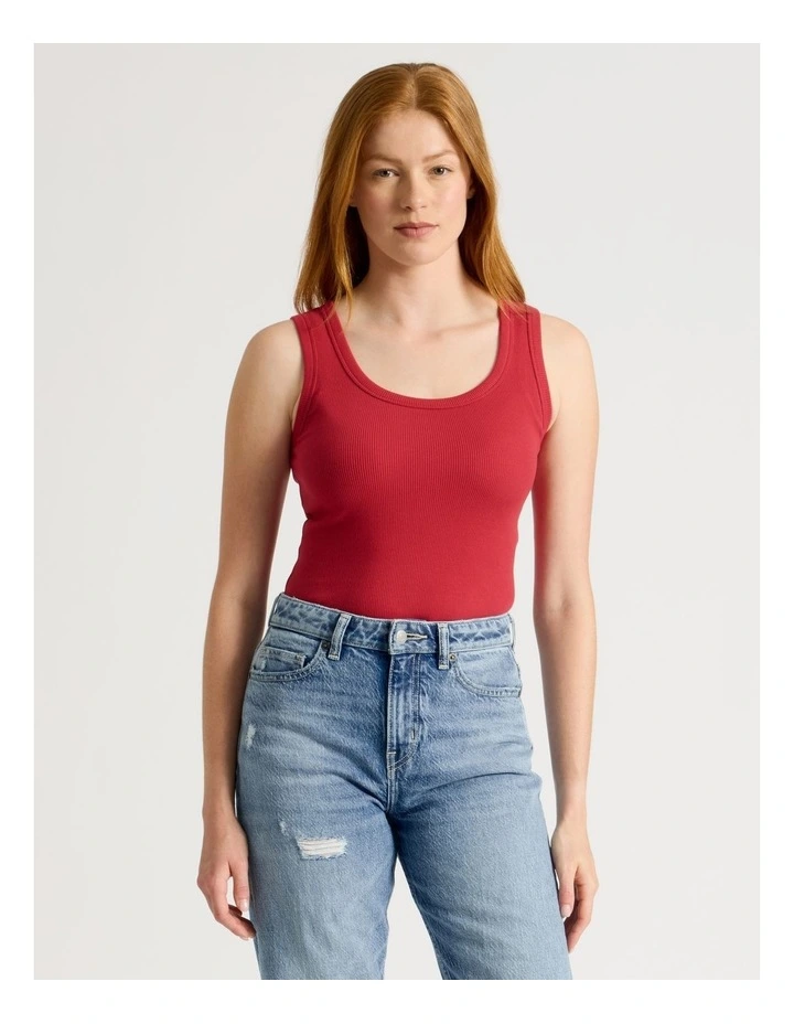 Slim Fit Rib Tank in Cherry Red image 1