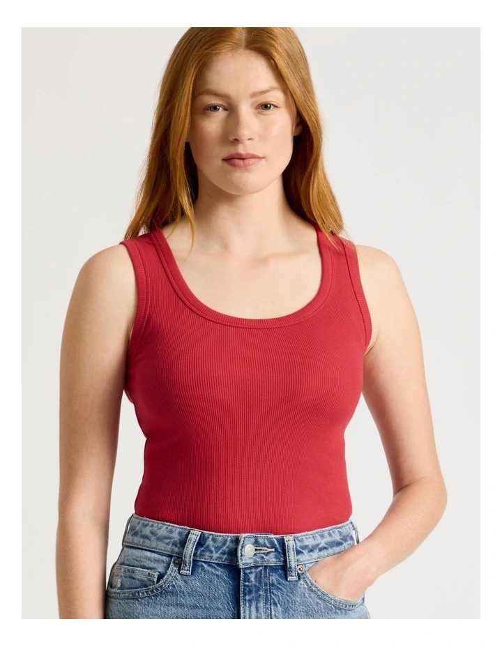Slim Fit Rib Tank in Cherry Red image 3