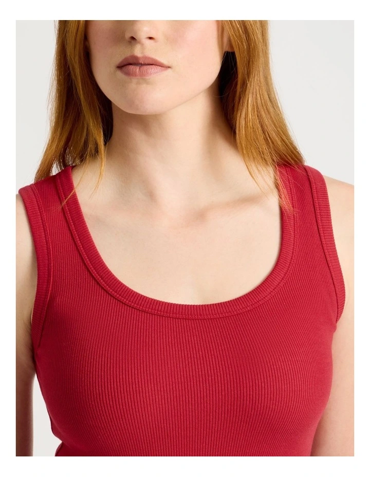 Slim Fit Rib Tank in Cherry Red image 4