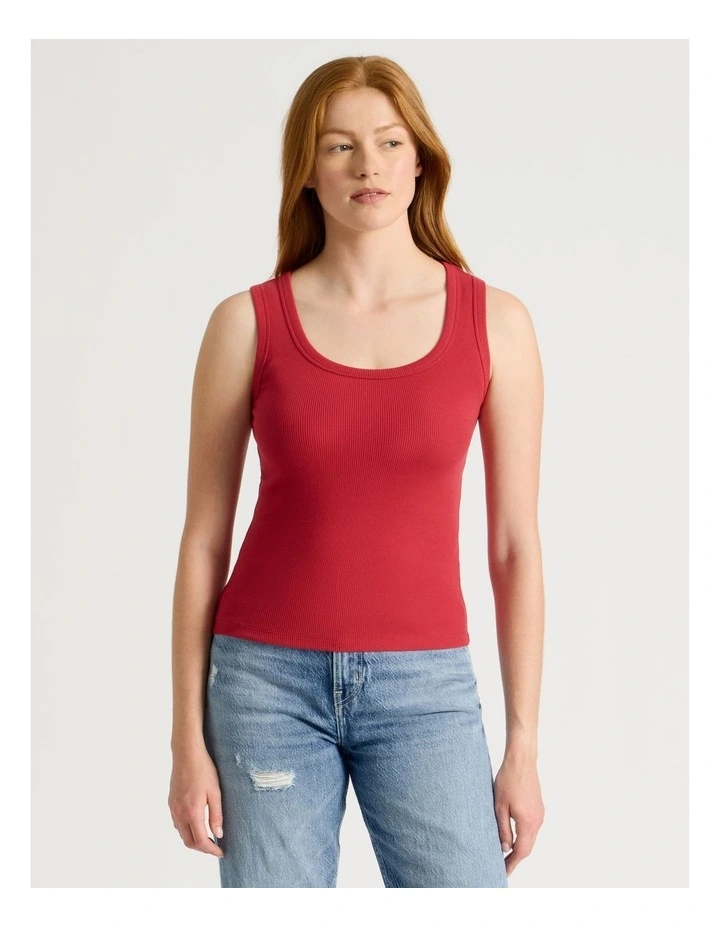 Slim Fit Rib Tank in Cherry Red image 5