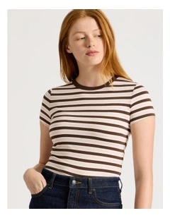 Baby Tee in Light Yellow & Chocolate Stripe