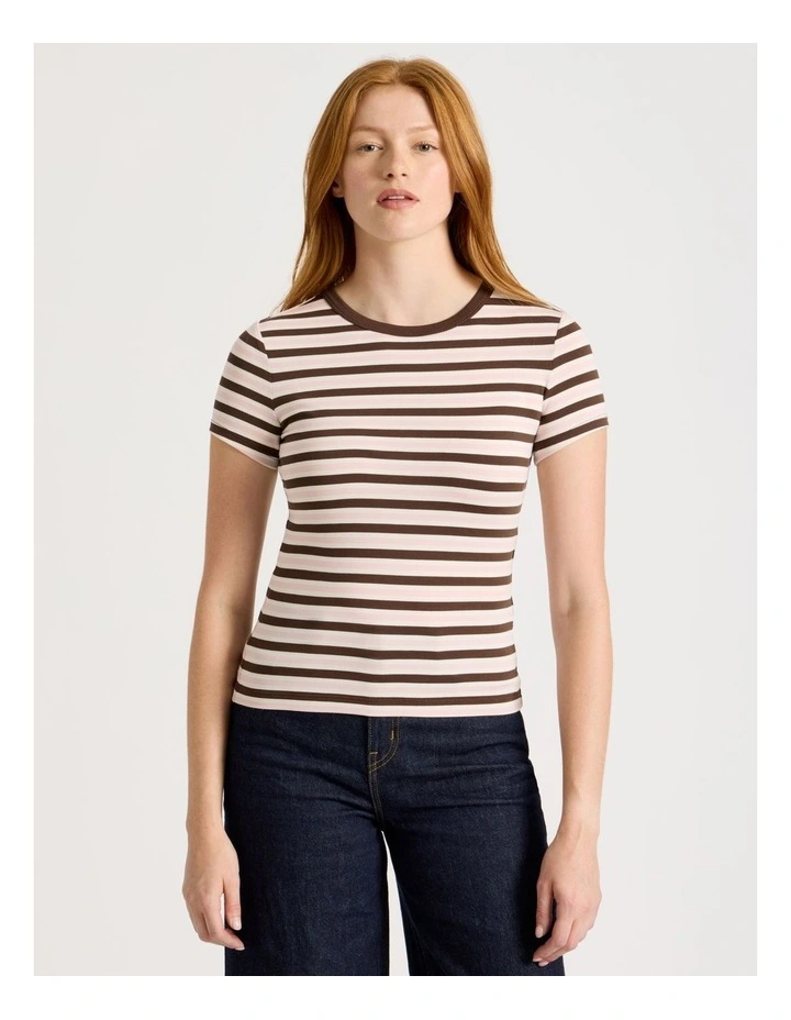 Baby Tee in Light Yellow & Chocolate Stripe image 4