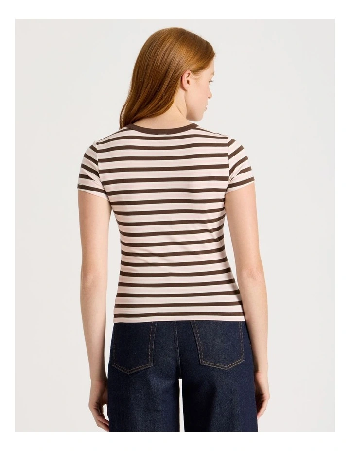 Baby Tee in Light Yellow & Chocolate Stripe image 5