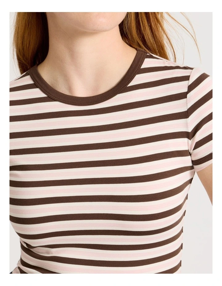Baby Tee in Light Yellow & Chocolate Stripe image 6