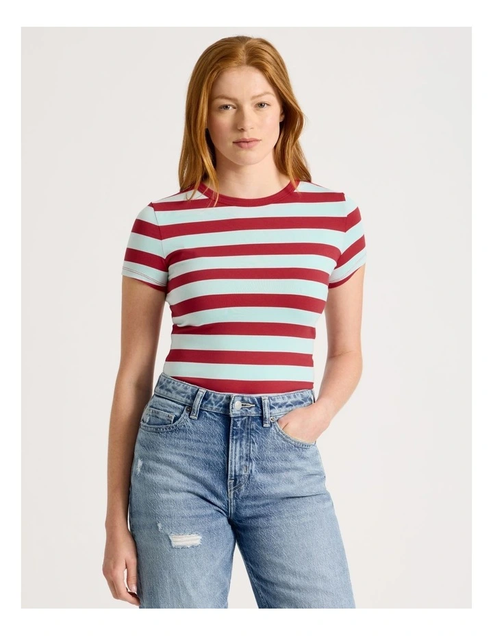 Baby Tee in Red & Blue Stripe image 1