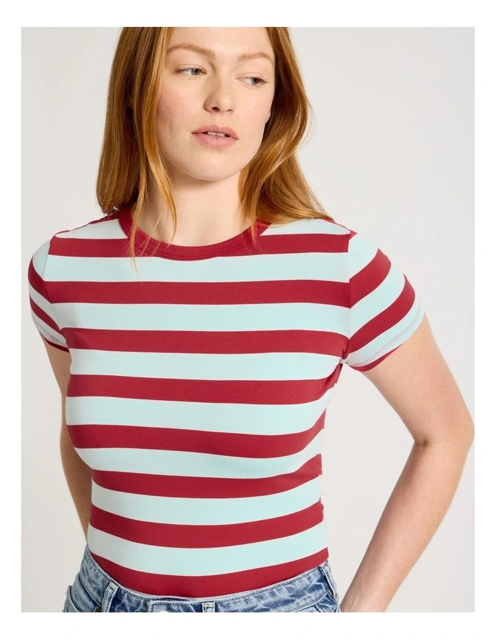 Baby Tee in Red & Blue Stripe image 2