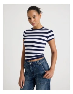 Baby Tee in Navy & White Stripe