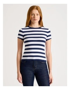 Baby Tee in Navy & White Stripe