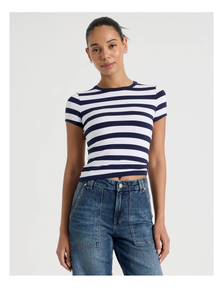 Baby Tee in Navy & White Stripe image 3