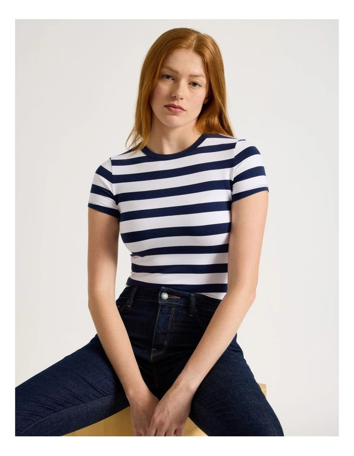 Baby Tee in Navy & White Stripe image 3