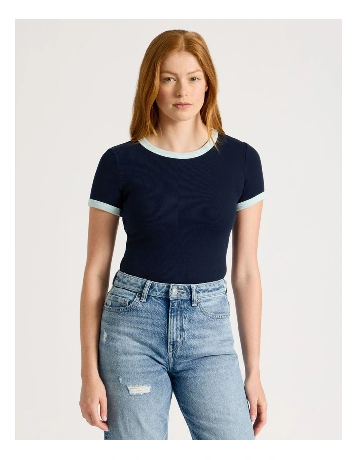 Slim Fit Ringer Tee in Navy & Blue image 1