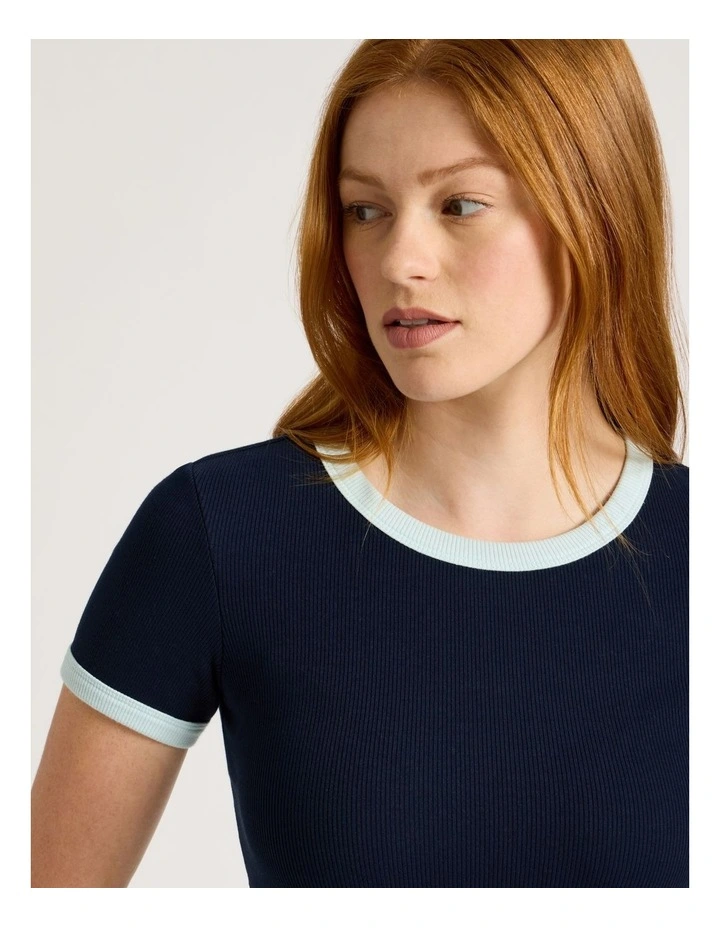 Slim Fit Ringer Tee in Navy & Blue image 2