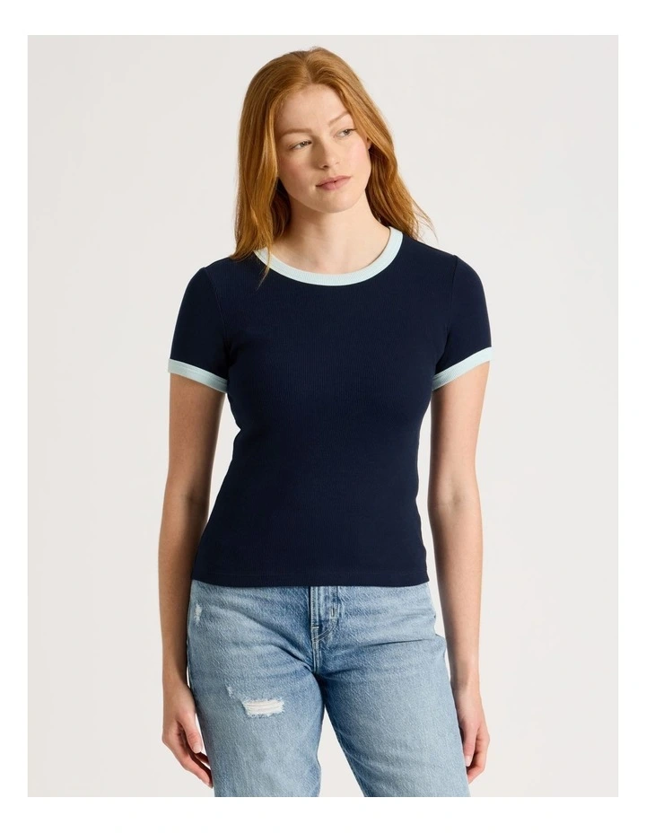 Slim Fit Ringer Tee in Navy & Blue image 4