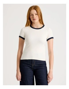 Slim Fit Ringer Tee in White & Navy