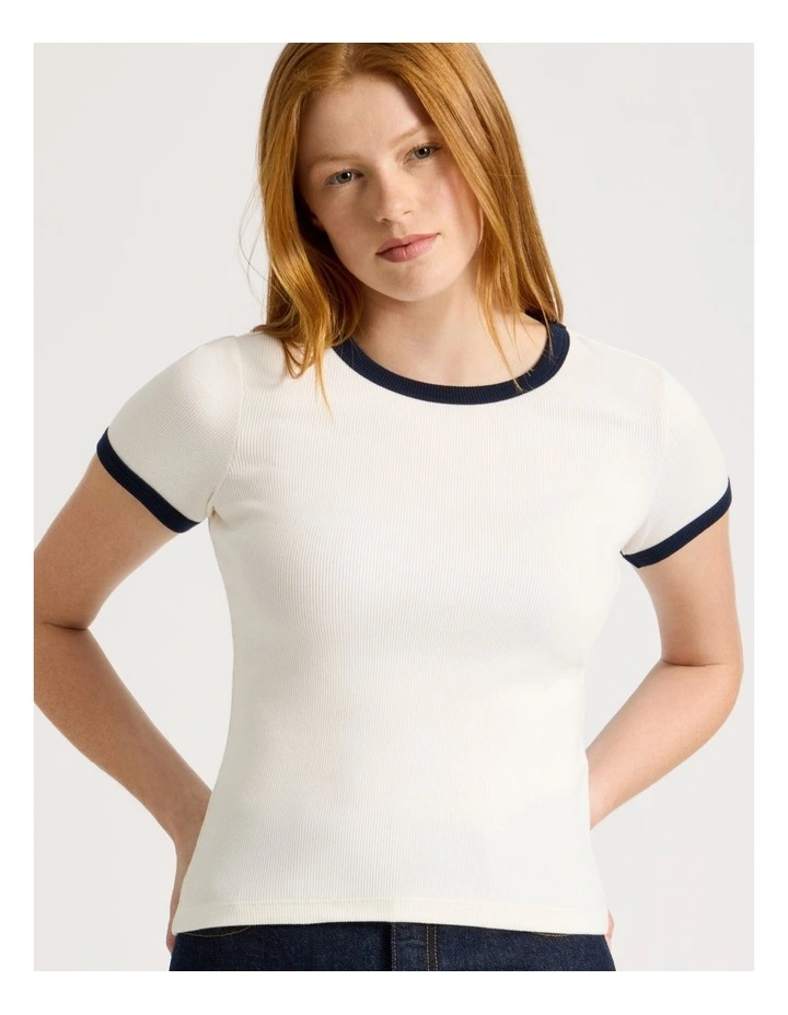 Slim Fit Ringer Tee in White & Navy image 2