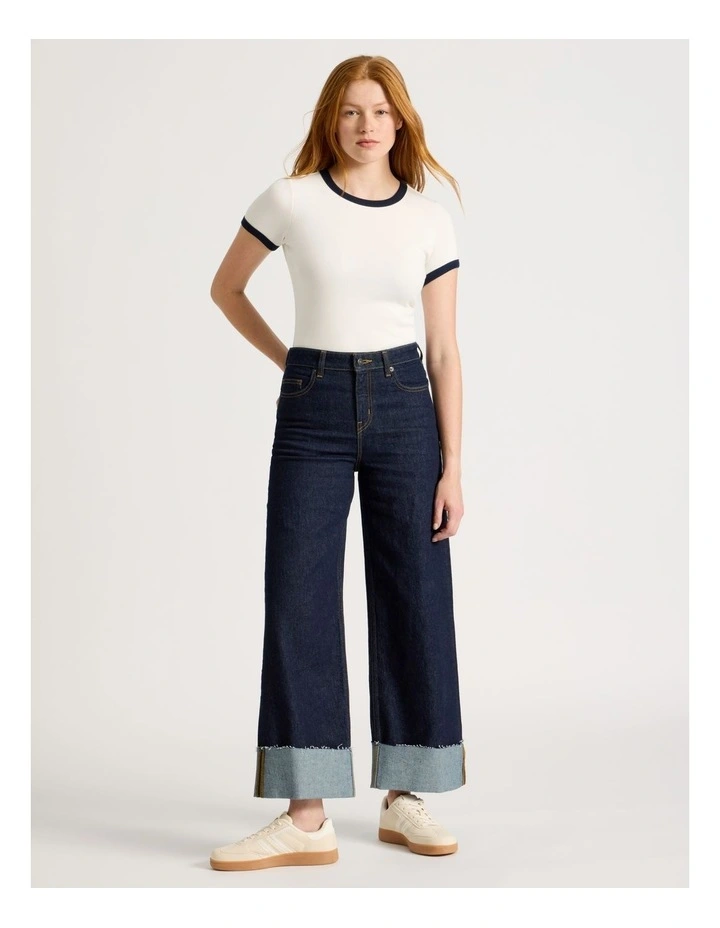 Slim Fit Ringer Tee in White & Navy image 3