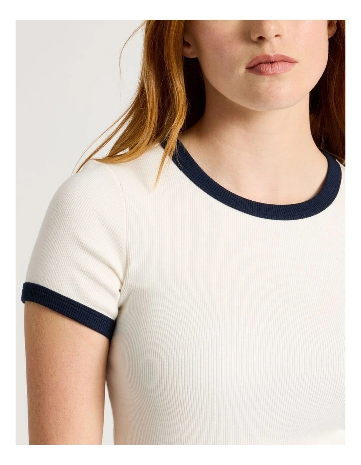 Slim Fit Ringer Tee in White & Navy image 4