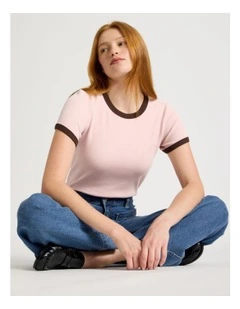 Slim Fit Ringer Tee in Pink & Brown