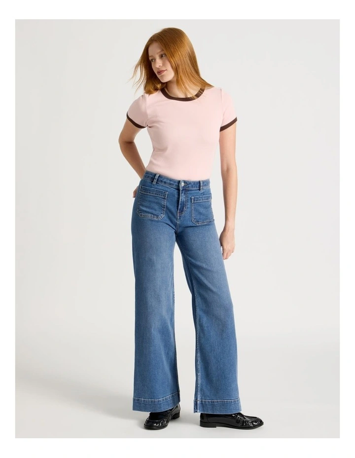 Slim Fit Ringer Tee in Pink & Brown image 3