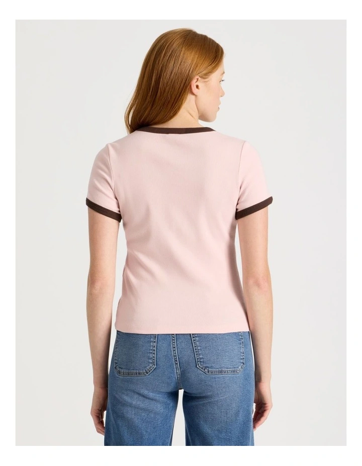 Slim Fit Ringer Tee in Pink & Brown image 6
