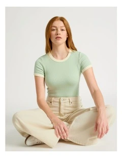 Slim Fit Ringer Tee in Green & Yellow