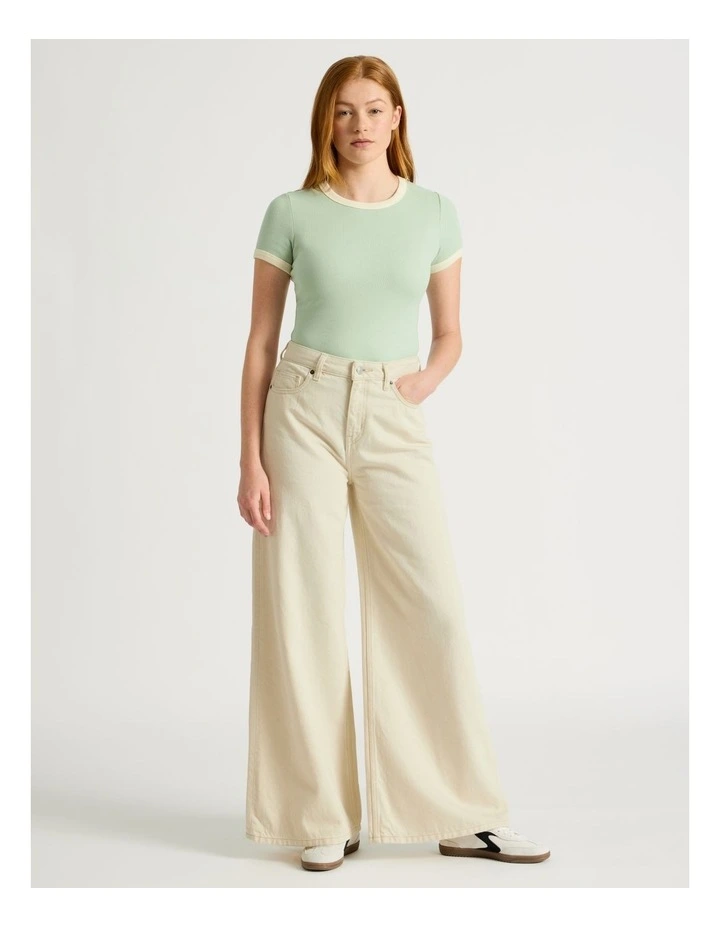 Slim Fit Ringer Tee in Green & Yellow image 2