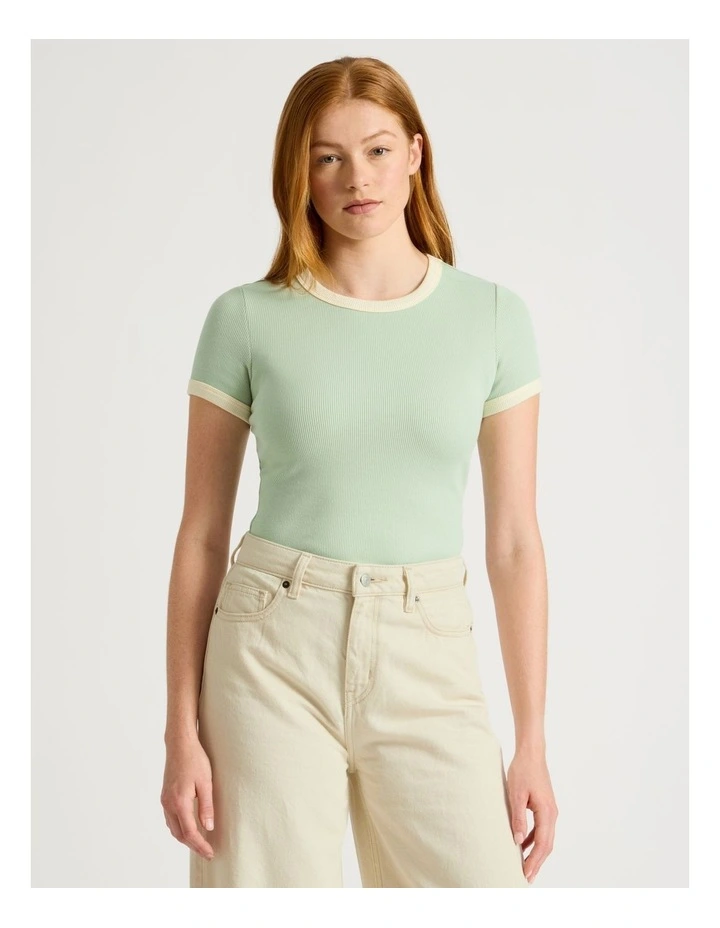 Slim Fit Ringer Tee in Green & Yellow image 3