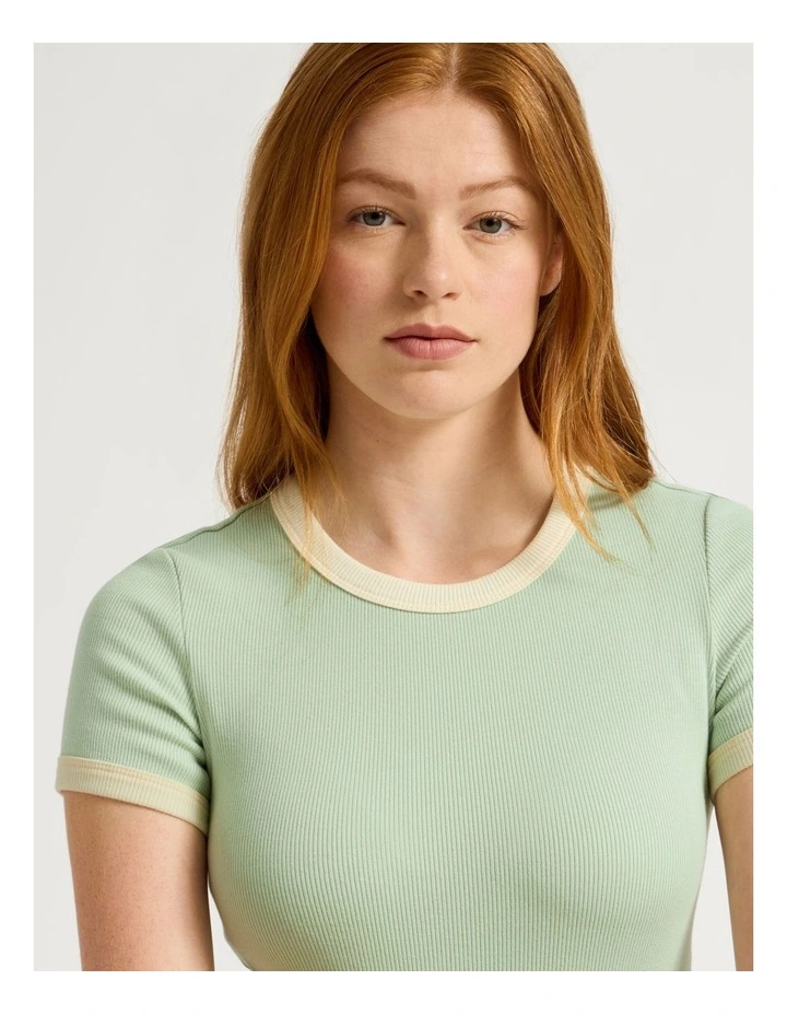 Slim Fit Ringer Tee in Green & Yellow image 4