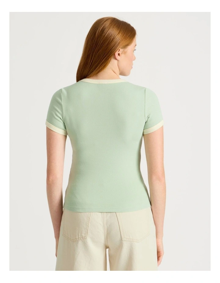 Slim Fit Ringer Tee in Green & Yellow image 6