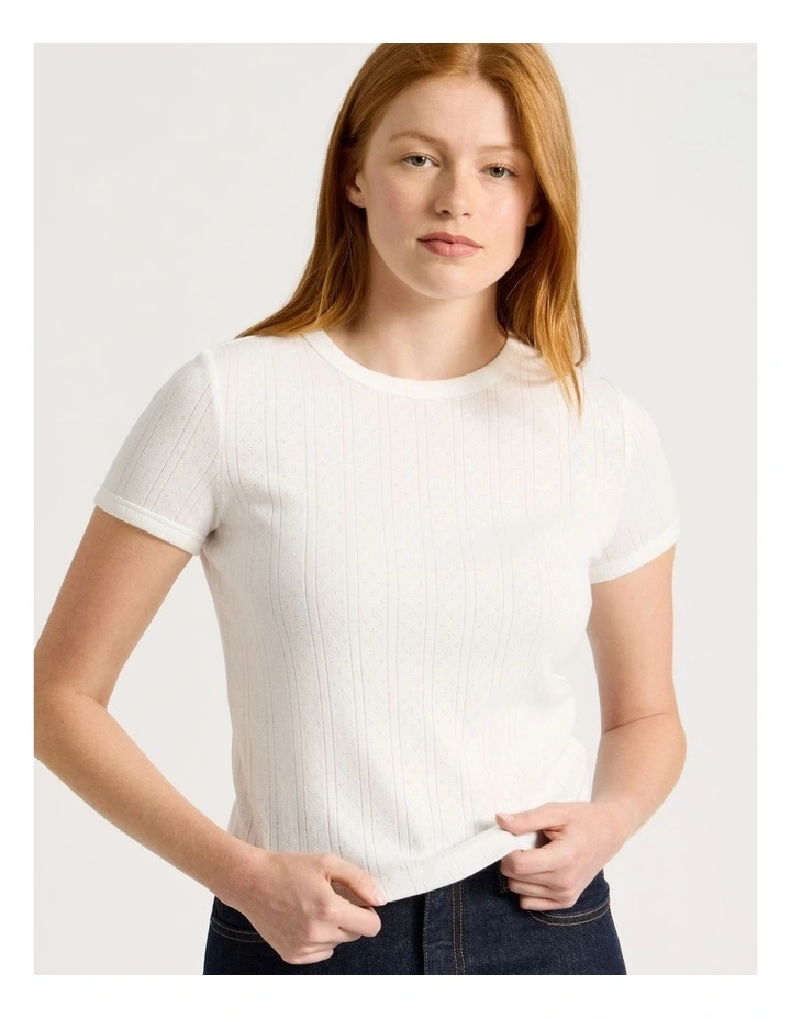 Pointelle Baby Tee in White image 2