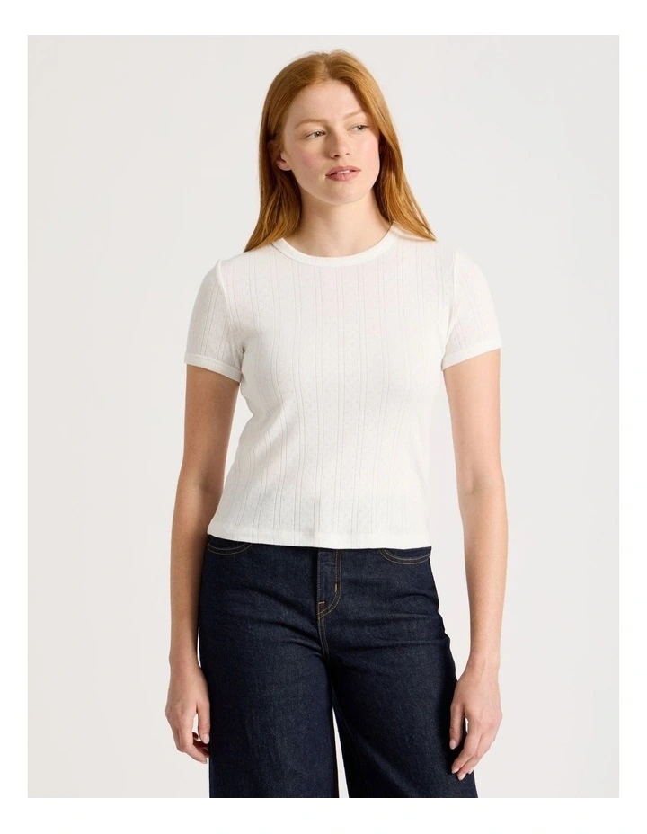 Pointelle Baby Tee in White image 3