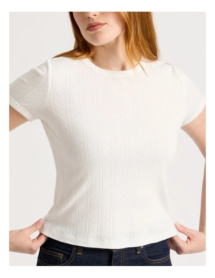 Pointelle Baby Tee in White image 4
