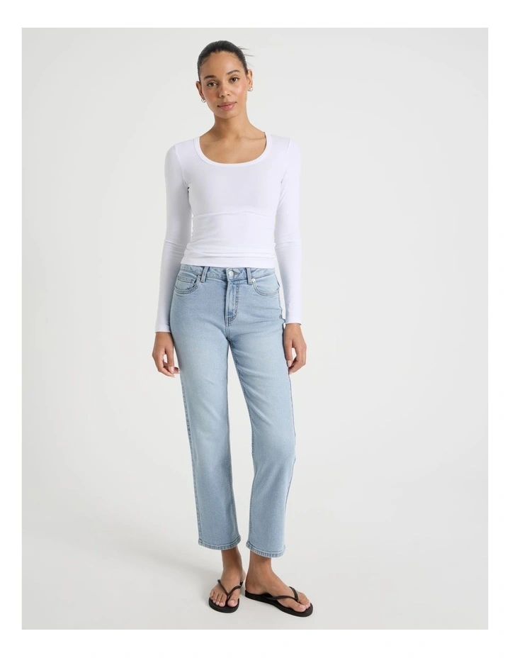 Long Sleeve Scoop Neck Tee in White image 2