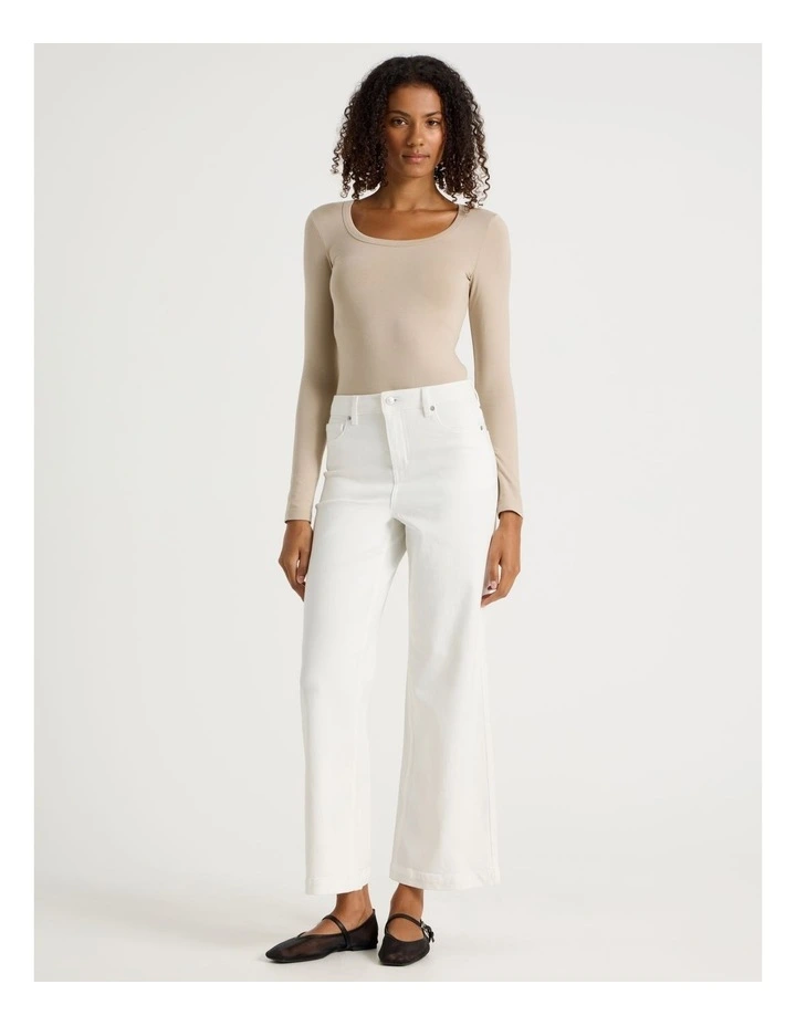 Long Sleeve Scoop Neck Tee in Oat image 2