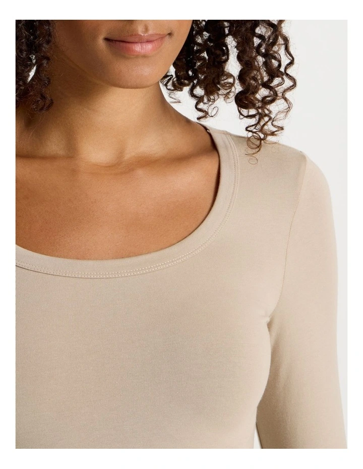 Long Sleeve Scoop Neck Tee in Oat image 3