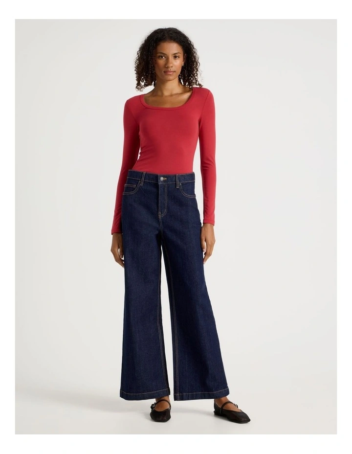 Long Sleeve Scoop Neck Tee in Cherry Red image 2