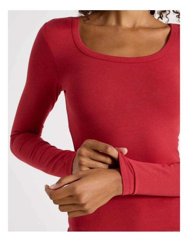 Long Sleeve Scoop Neck Tee in Cherry Red image 4