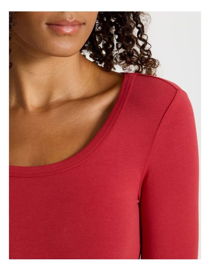 Long Sleeve Scoop Neck Tee in Cherry Red image 5