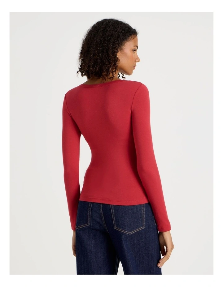 Long Sleeve Scoop Neck Tee in Cherry Red image 6