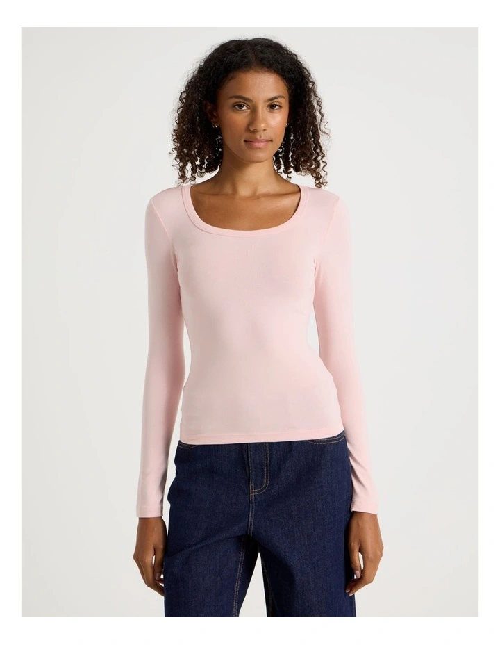 Long Sleeve Scoop Neck Tee in Lotus image 3