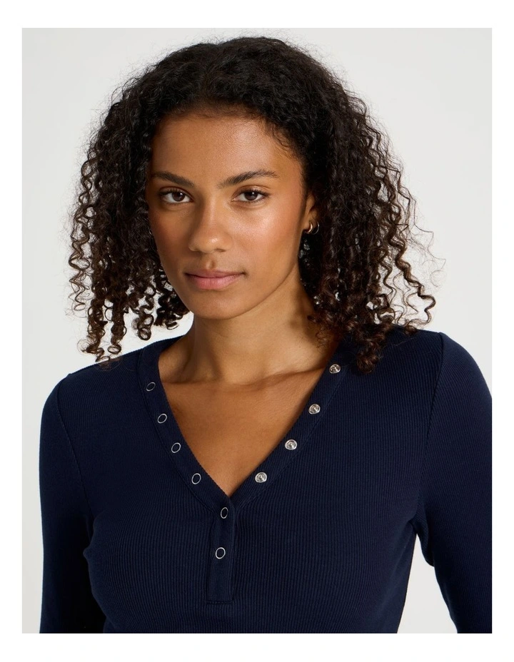 Long Sleeve Henley in Navy image 3