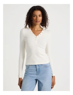 Long Sleeve Henley in Off White