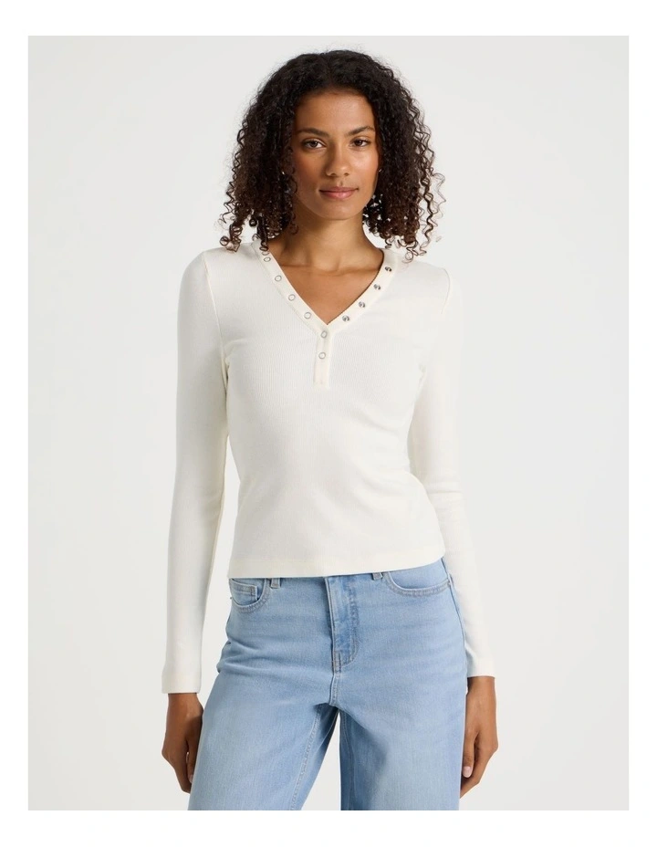 Long Sleeve Henley in Off White image 1