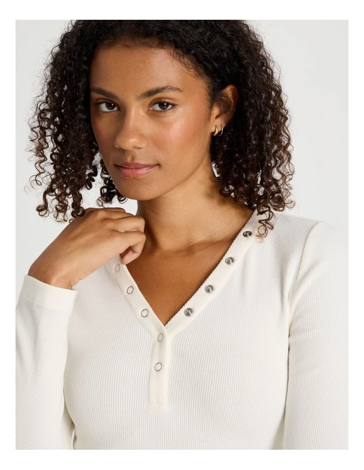 Long Sleeve Henley in Off White image 3