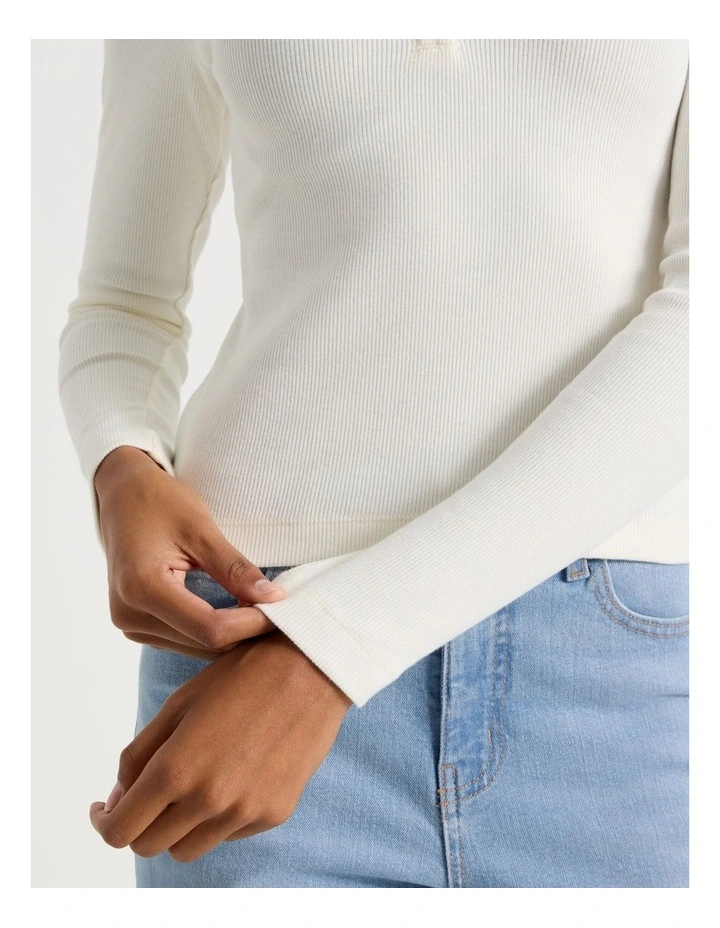 Long Sleeve Henley in Off White image 4