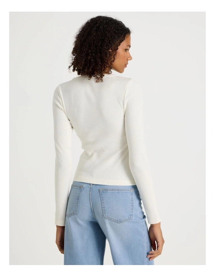 Long Sleeve Henley in Off White image 5