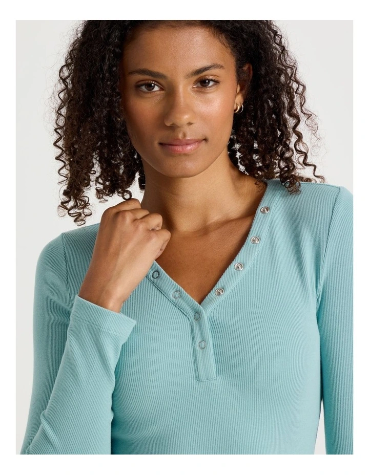 Long Sleeve Henley in Blue image 3